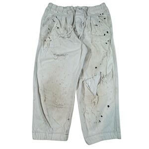 Y2K Free People White Distressed Paint Splatter Pants Cropped Size M Grunge